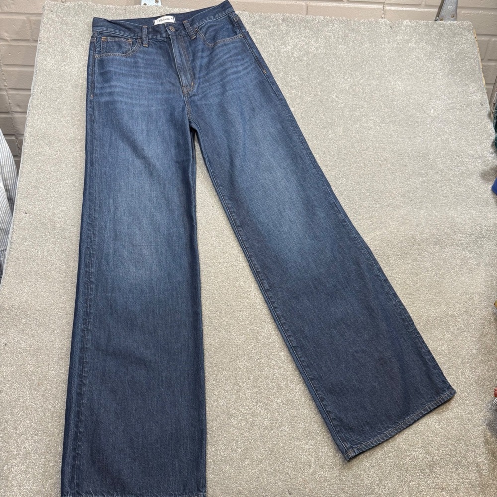Madewell Wide Leg Jeans Tall High Rise Dark Wash Indigo NWOT Unsized 28 34" Boho